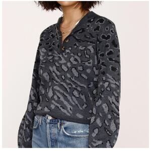 Heartloom Natalia Animal Print Sweater Gray Button Detail S